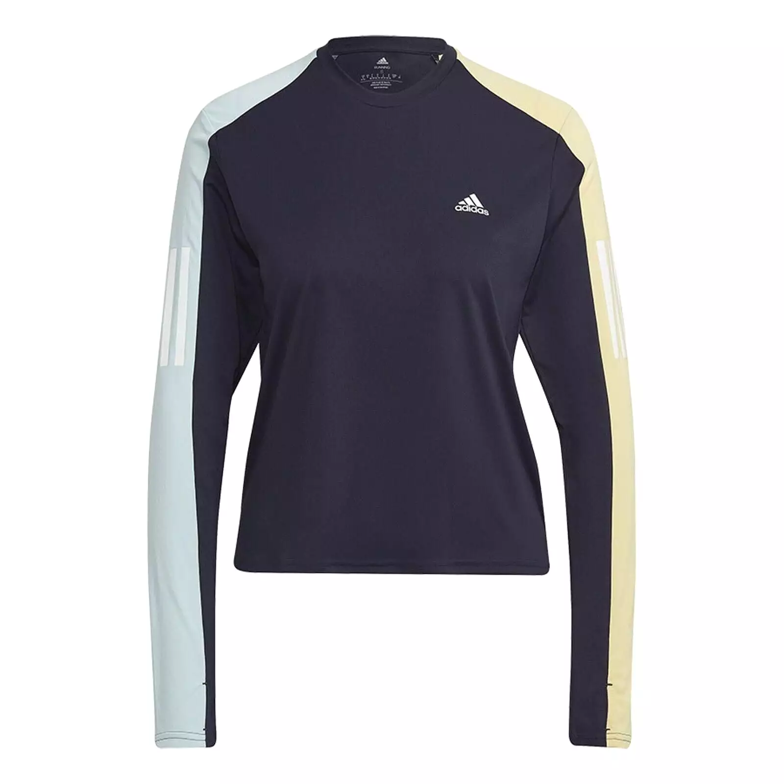 adidas Womens Running Top Own The Run Colorblock Long-Sleeved Dark Blue Yellow