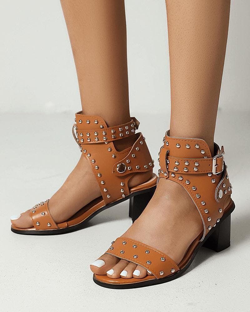 Adjusting Buckle Chunky Heel Sandals