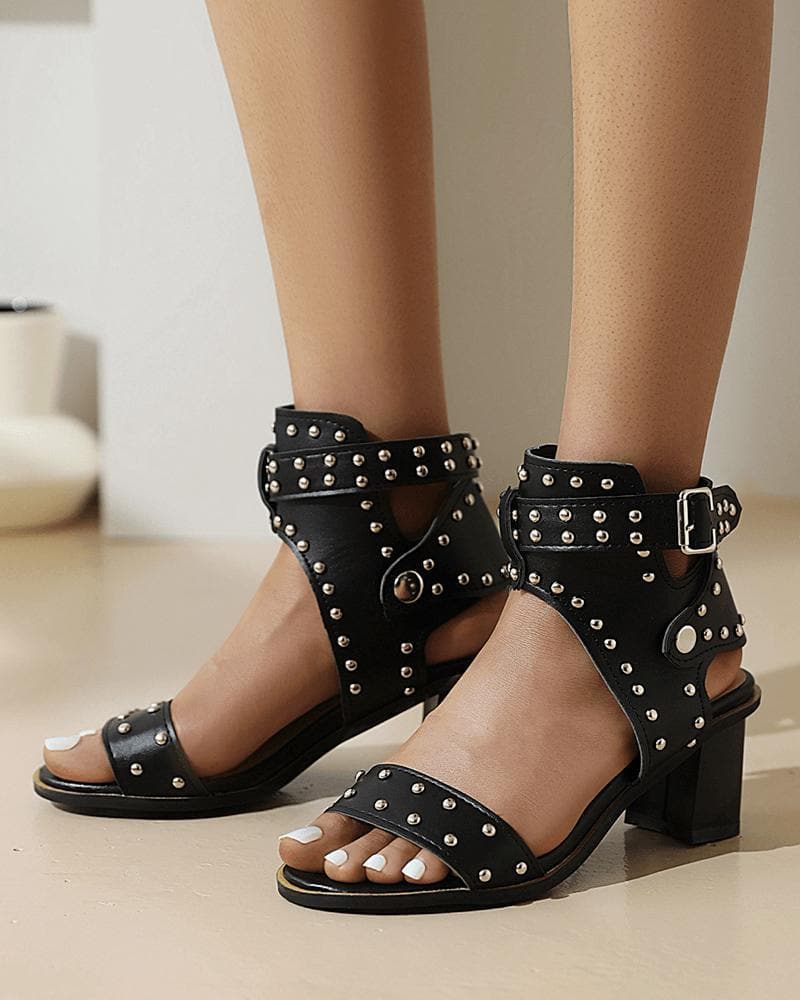 Adjusting Buckle Chunky Heel Sandals