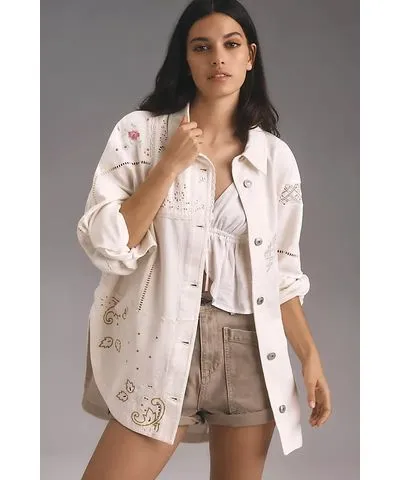 Anthropologie Reworked Embroidered Shirt Jacket