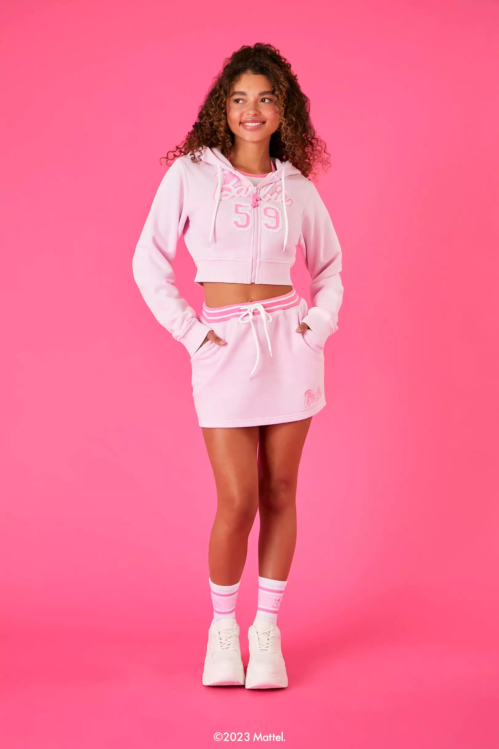 Barbie Cropped Zip-Up Hoodie