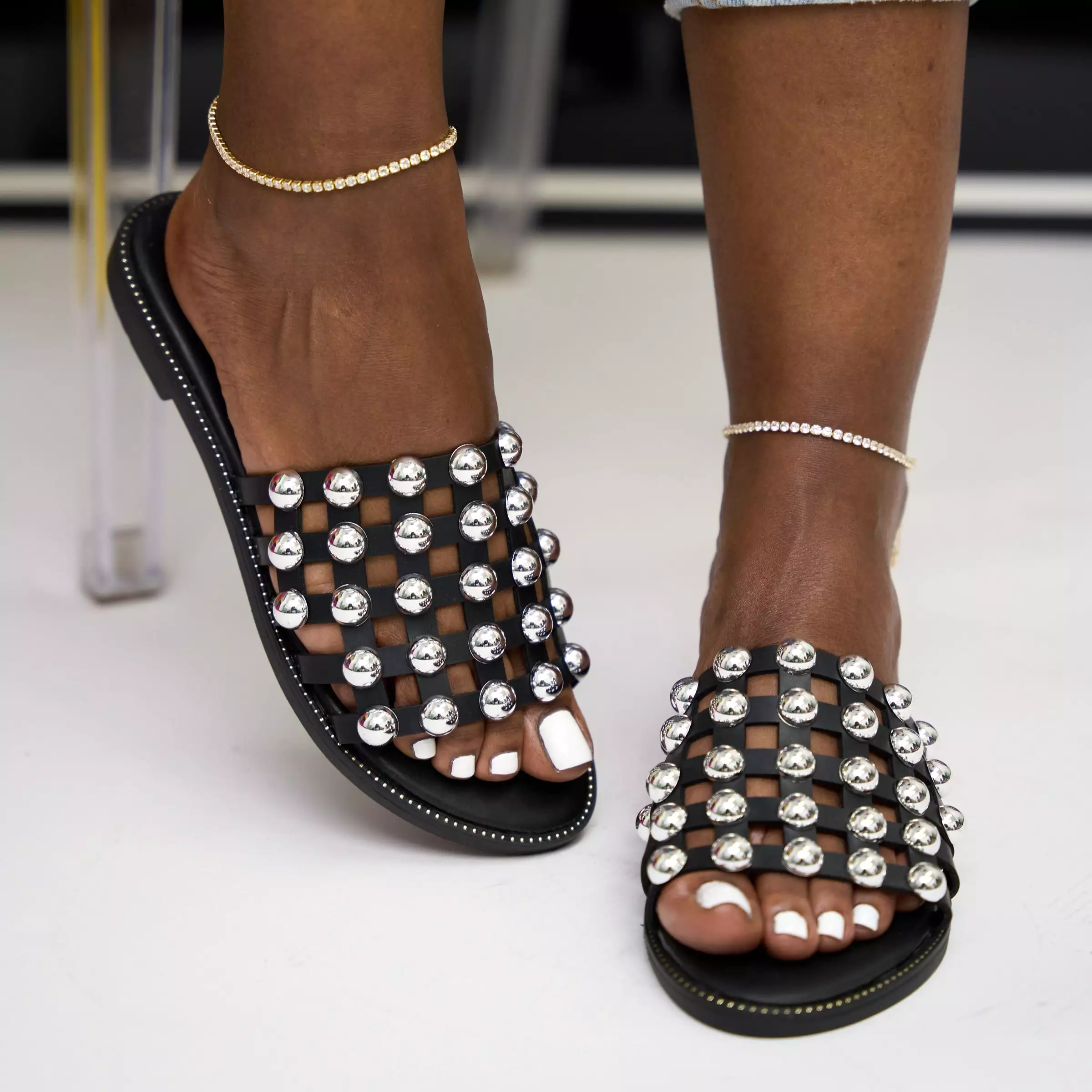 black studded slide - jolene