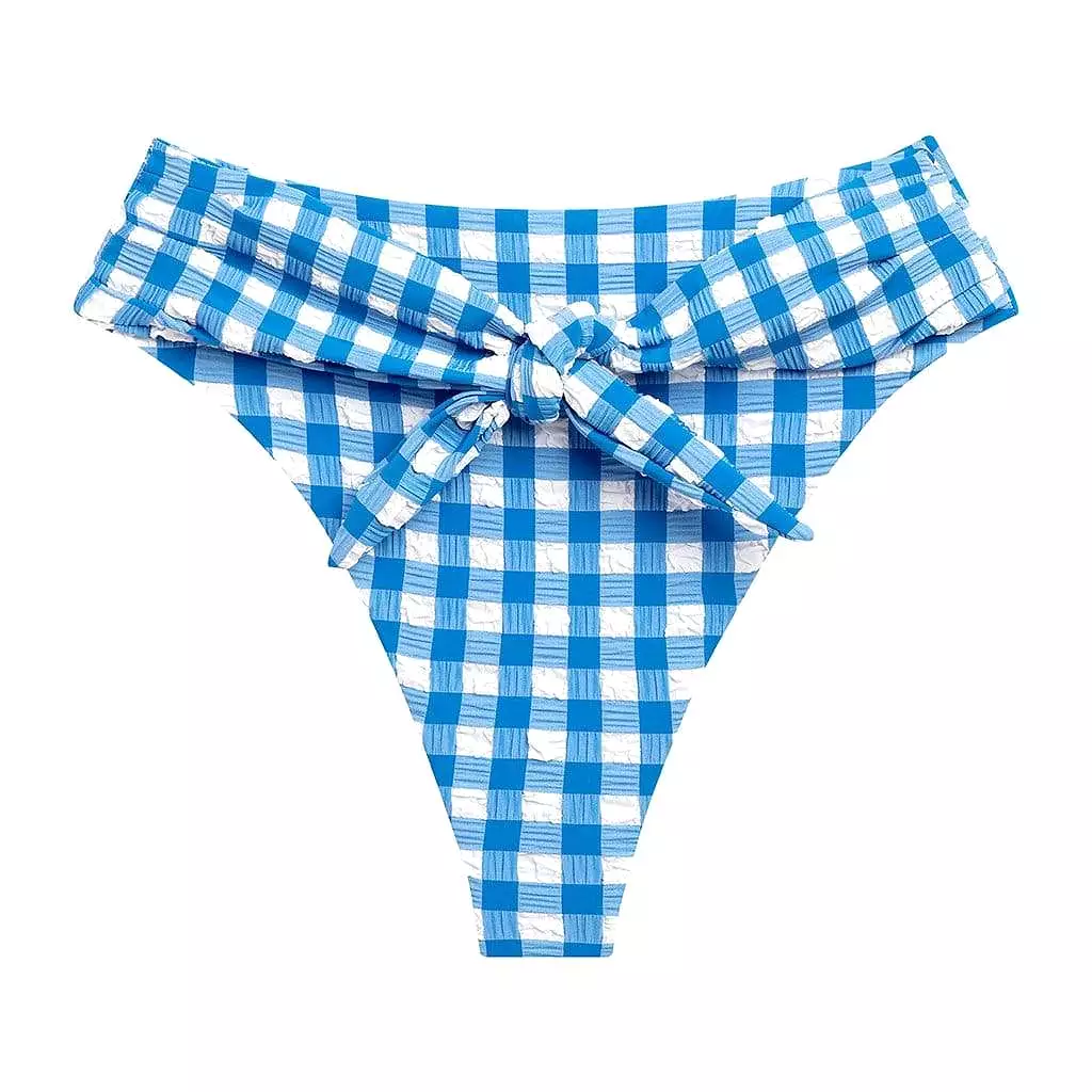 Blue Gingham Paula Tie-Up Bikini Bottom