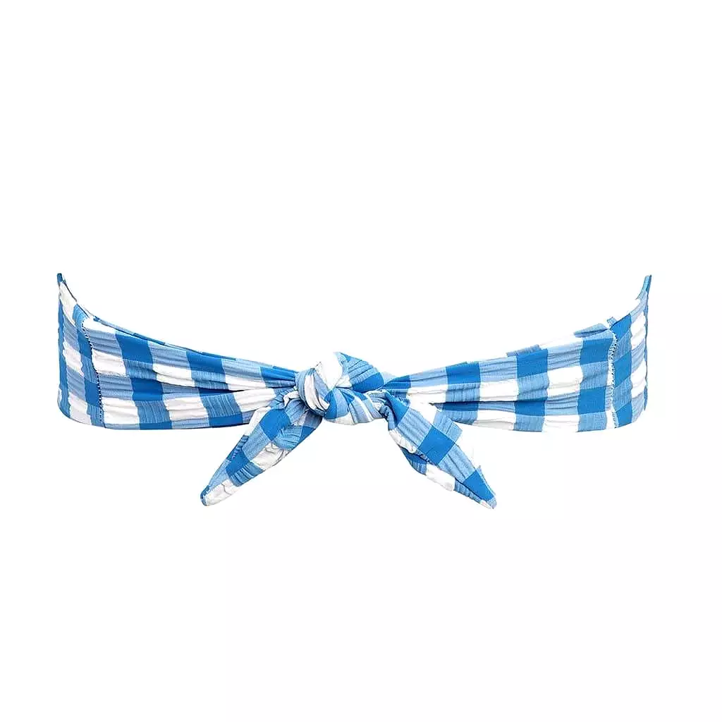 Blue Gingham Tori Ties Bandeau Bikini Top