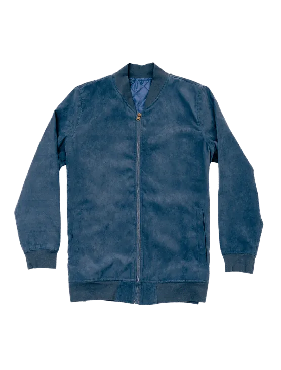 Blue Microfiber Suede Bomber Jacket