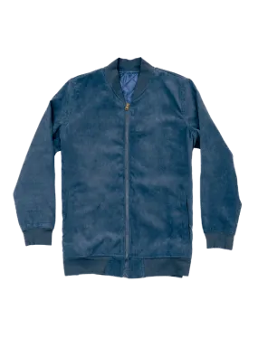 Blue Microfiber Suede Bomber Jacket