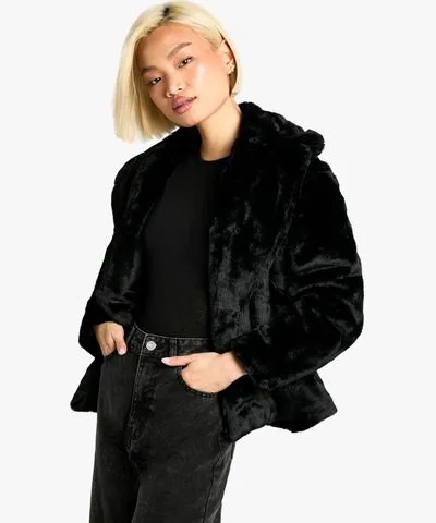 boohoo Womens Mid Length Faux Fur Jacket