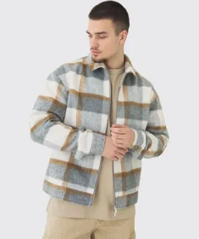 boohooMAN Mens Tall Brushed Flannel Boxy Zip Up Shirt Jacket