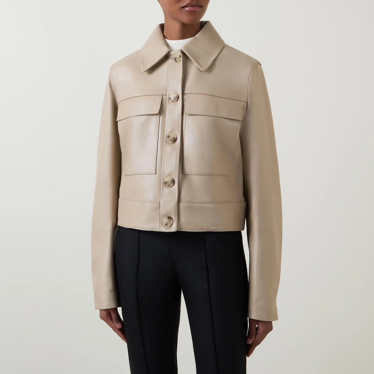 BOSS Sadenia Leather Jacket - Beige