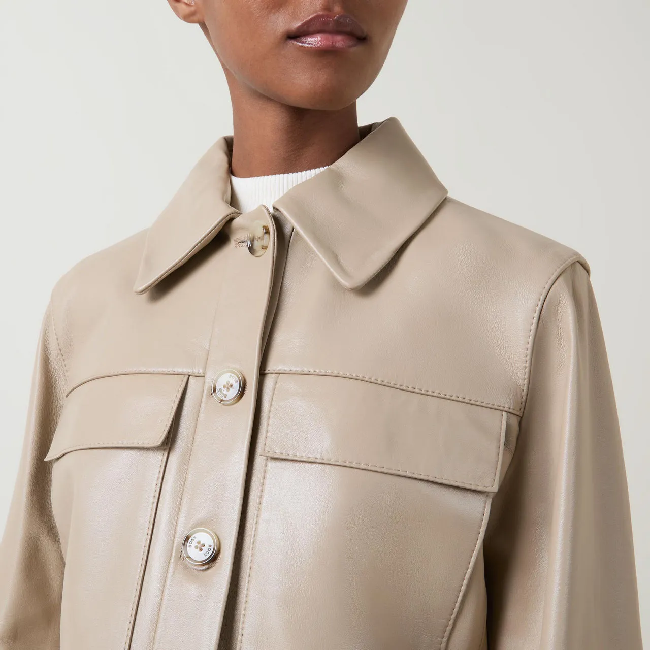 BOSS Sadenia Leather Jacket - Beige