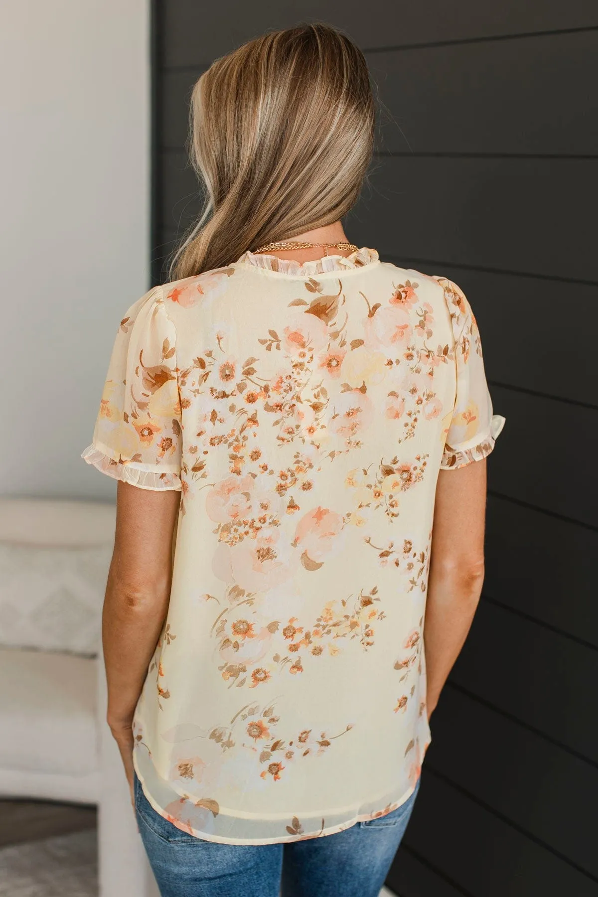 Brighten The Day Floral Frilled Blouse- Light Yellow