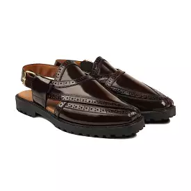 BROOKLYN - DARK BROWN BOX LEATHER HIGH SHINE SANDAL