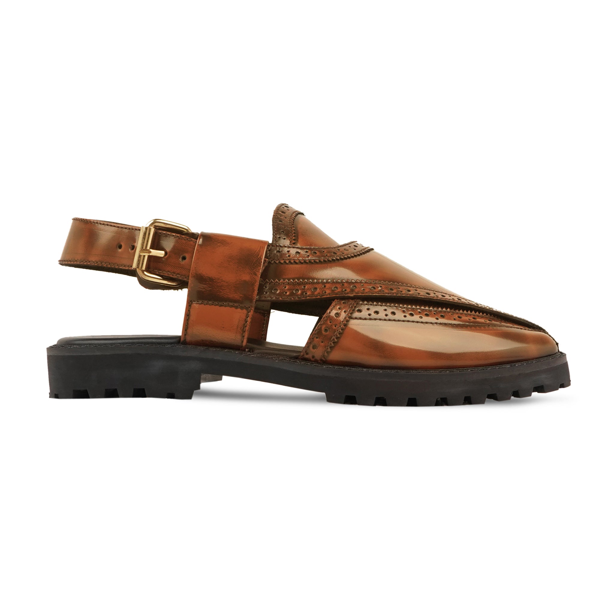 BROOKLYN - TAN BOX LEATHER HIGH SHINE SANDAL