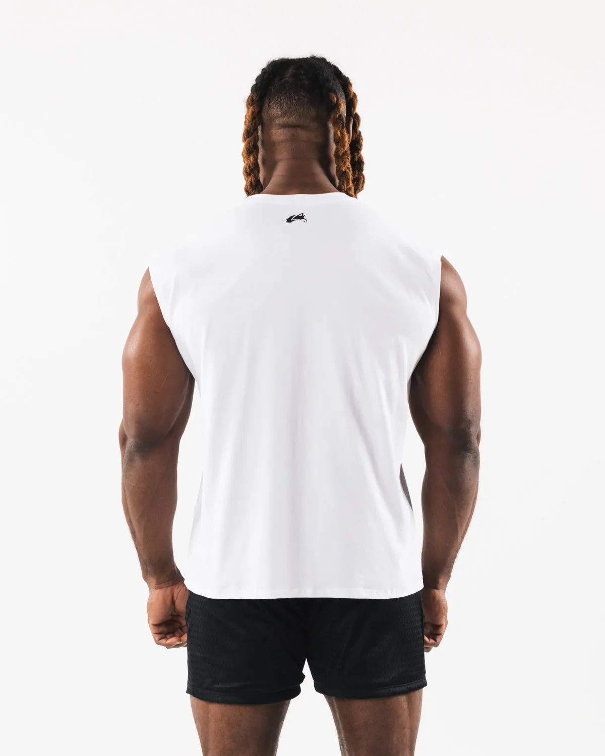 Brushed Wolf Head Muscle Tank - White