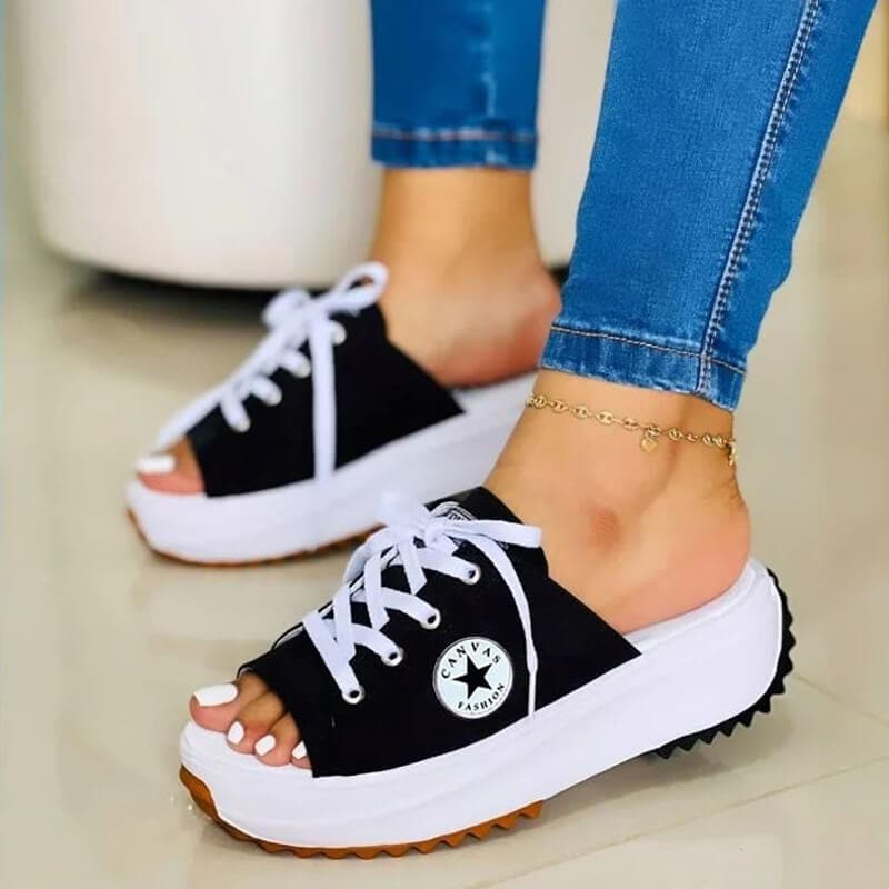 Casual Peep Toe Canvas Lace-up Sandals