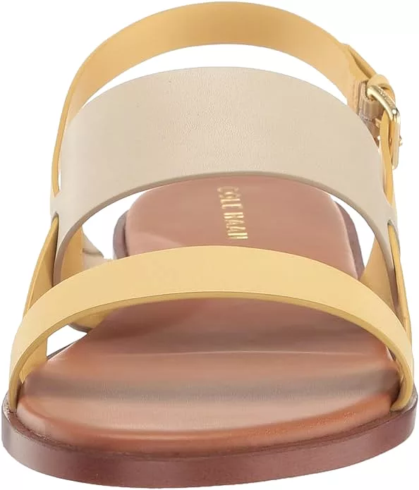 Cole Haan Flynn Gold/Ivory Ankle Strap Rounded Open Toe Strappy Flats Sandals