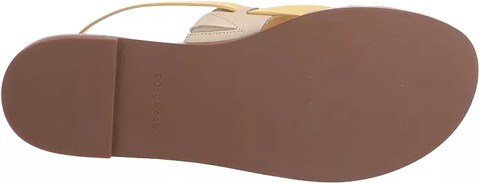 Cole Haan Flynn Gold/Ivory Ankle Strap Rounded Open Toe Strappy Flats Sandals