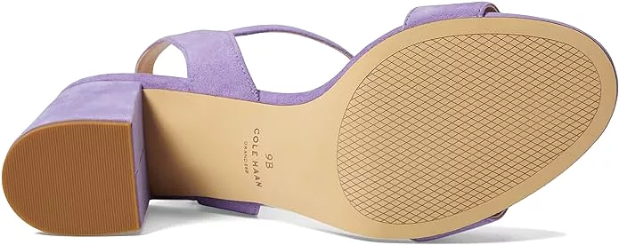 Cole Haan Josie Paisley Purple Suede Squared Open Toe Ankle Strap Heeled Sandals