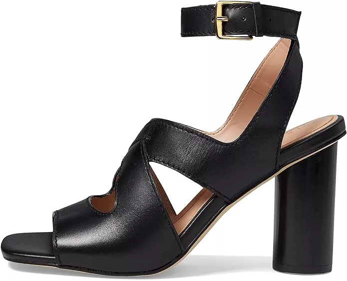 Cole Haan Reina City Black Leather Ankle Strap Open Toe Block Heeled Sandals