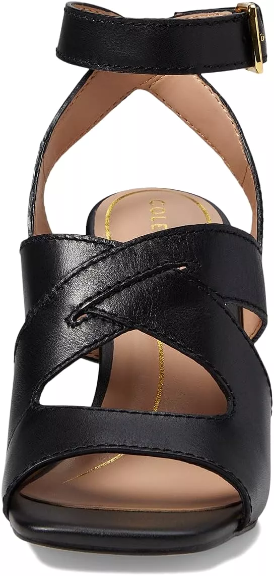 Cole Haan Reina City Black Leather Ankle Strap Open Toe Block Heeled Sandals