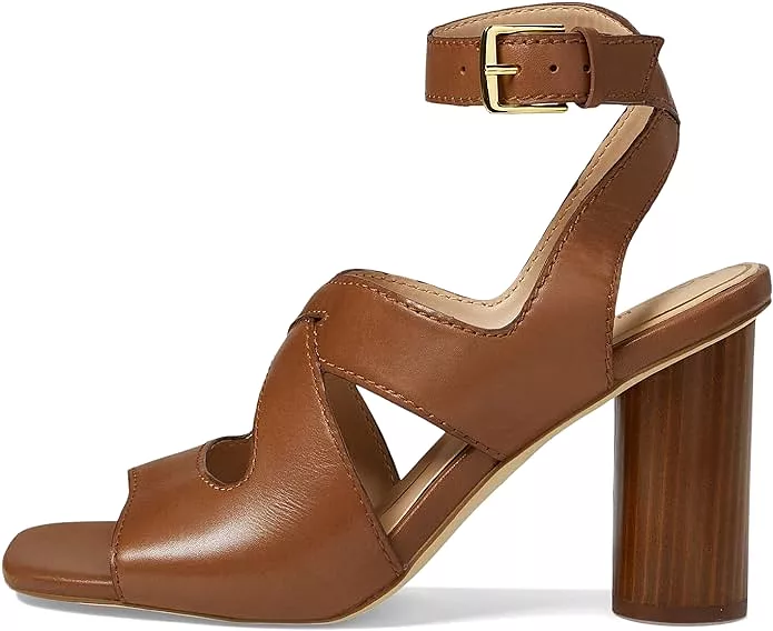 Cole Haan Reina City Dark Sequoia Leather Ankle Strap Open Toe Block Heel Sandal