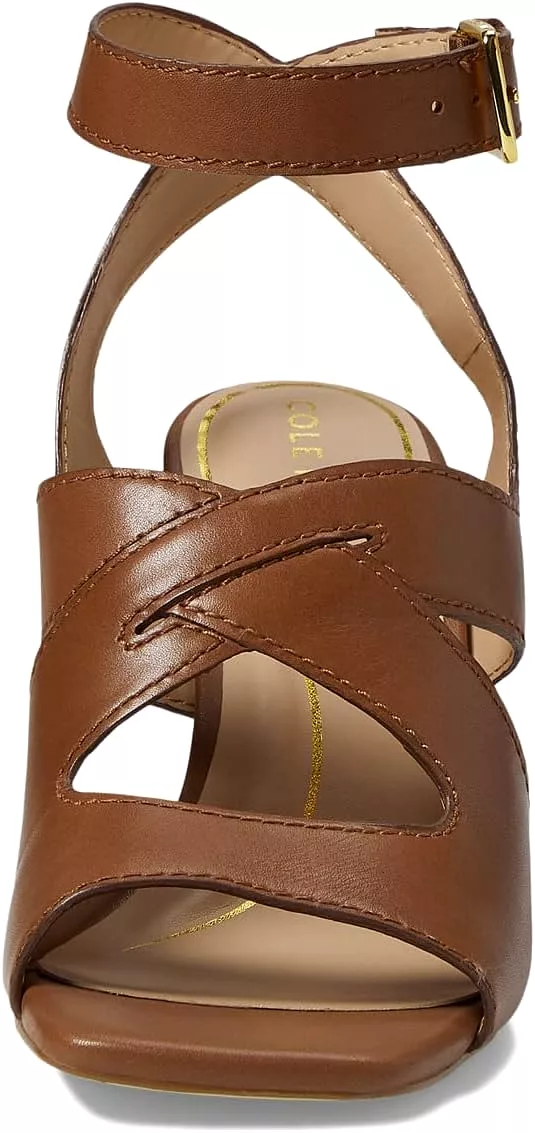 Cole Haan Reina City Dark Sequoia Leather Ankle Strap Open Toe Block Heel Sandal