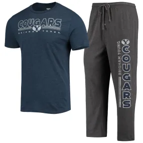 Concepts Sport BYU Cougars Heathered Charcoal/Navy Meter T-Shirt & Pants Sleep Set