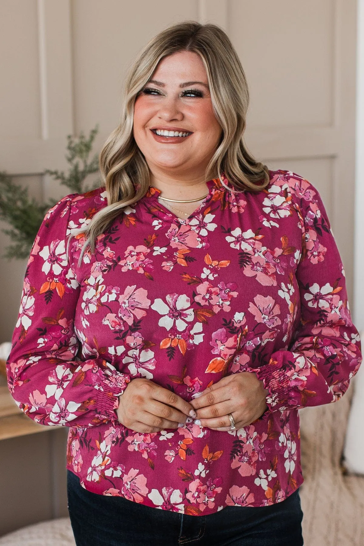 Counting On You Floral Blouse- Burgundy