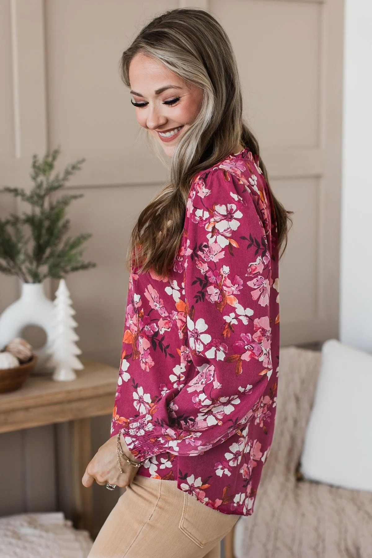 Counting On You Floral Blouse- Burgundy