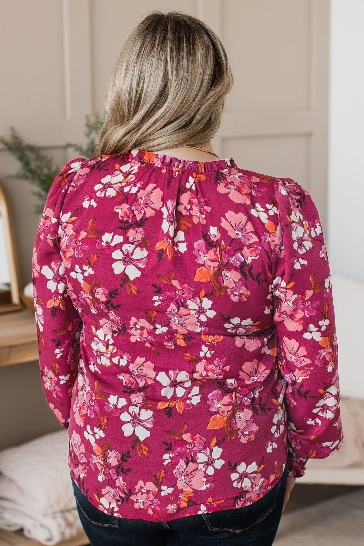 Counting On You Floral Blouse- Burgundy