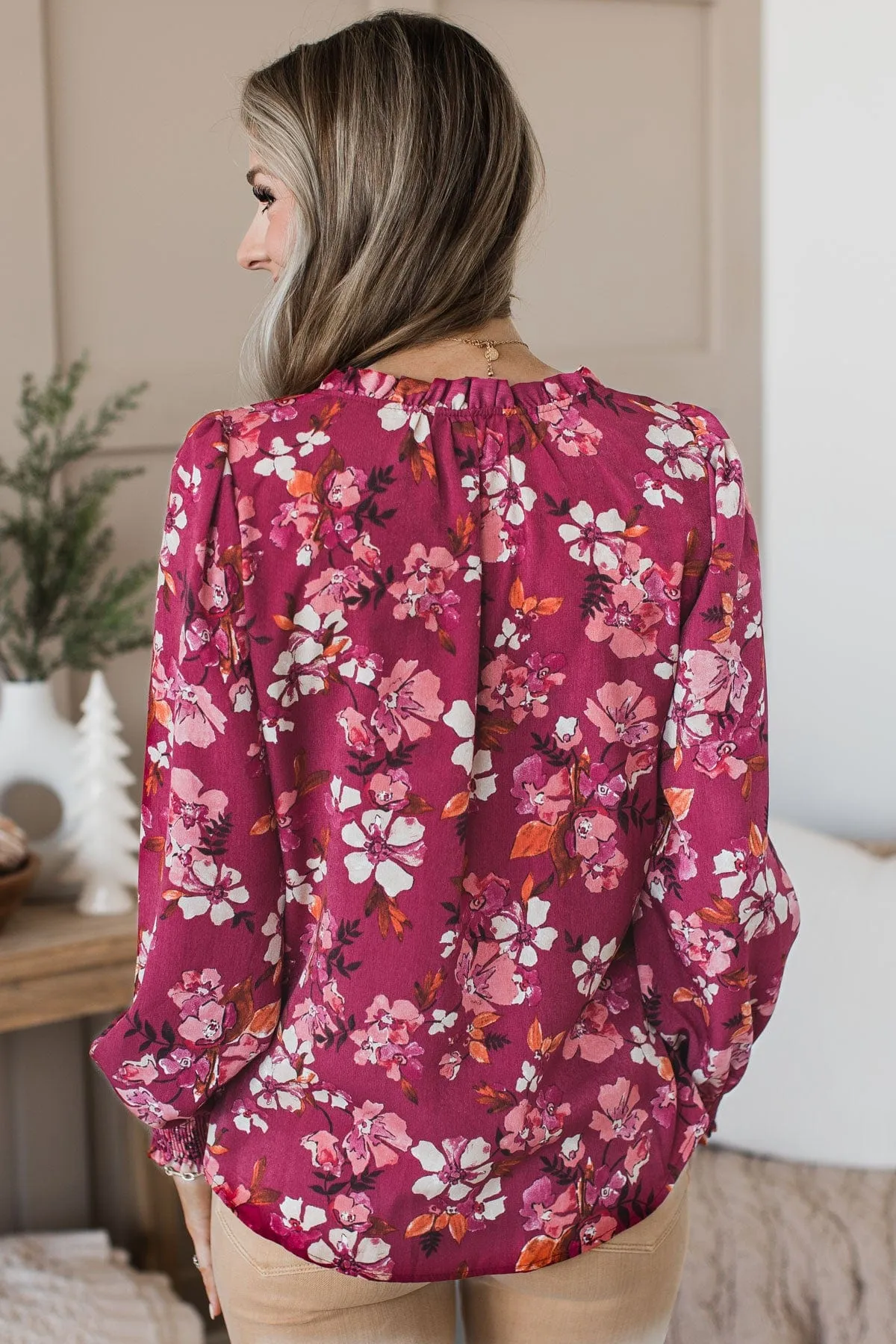 Counting On You Floral Blouse- Burgundy