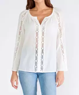 Crochet Floral V-Neck Blouse - White