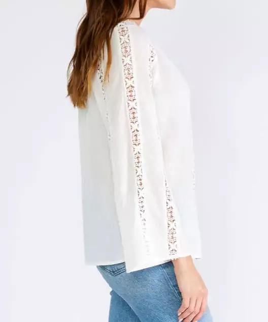 Crochet Floral V-Neck Blouse - White