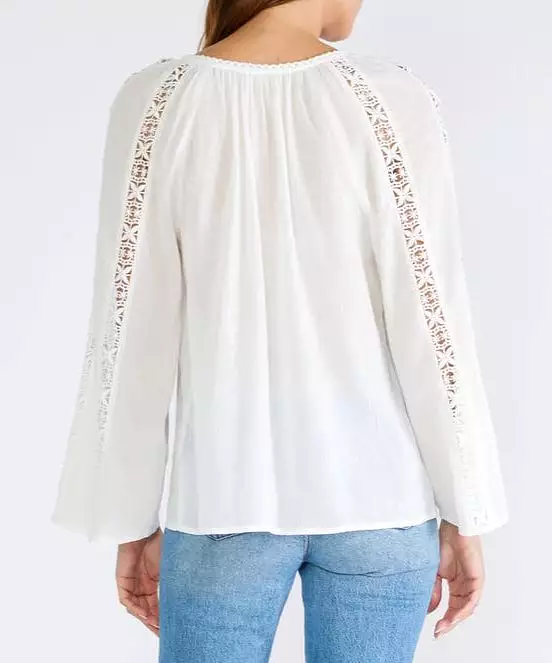 Crochet Floral V-Neck Blouse - White