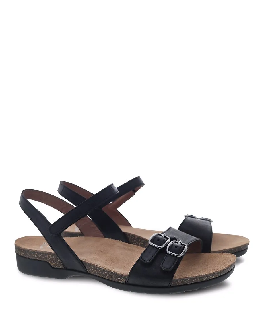 Dansko Womens Rebekah Strappy Sandal- Black Burnished Leather