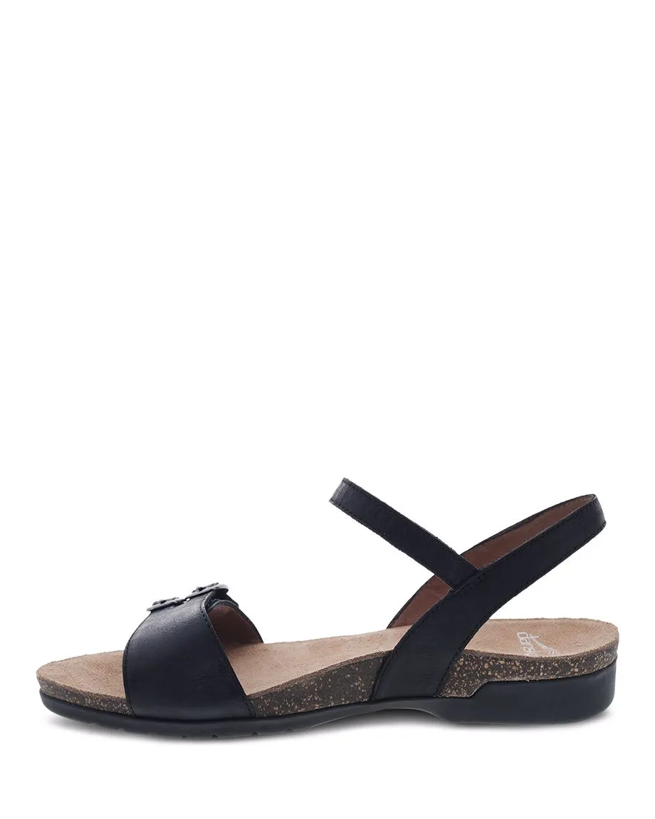 Dansko Womens Rebekah Strappy Sandal- Black Burnished Leather