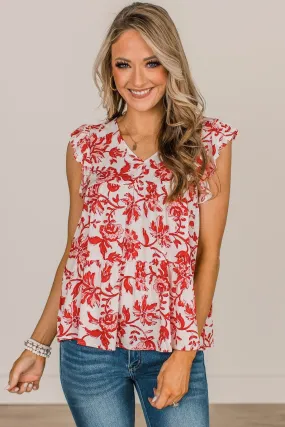 Feeling Cheerful Floral Blouse- Ivory & Red