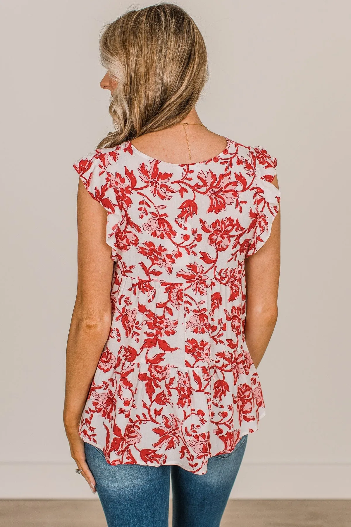 Feeling Cheerful Floral Blouse- Ivory & Red