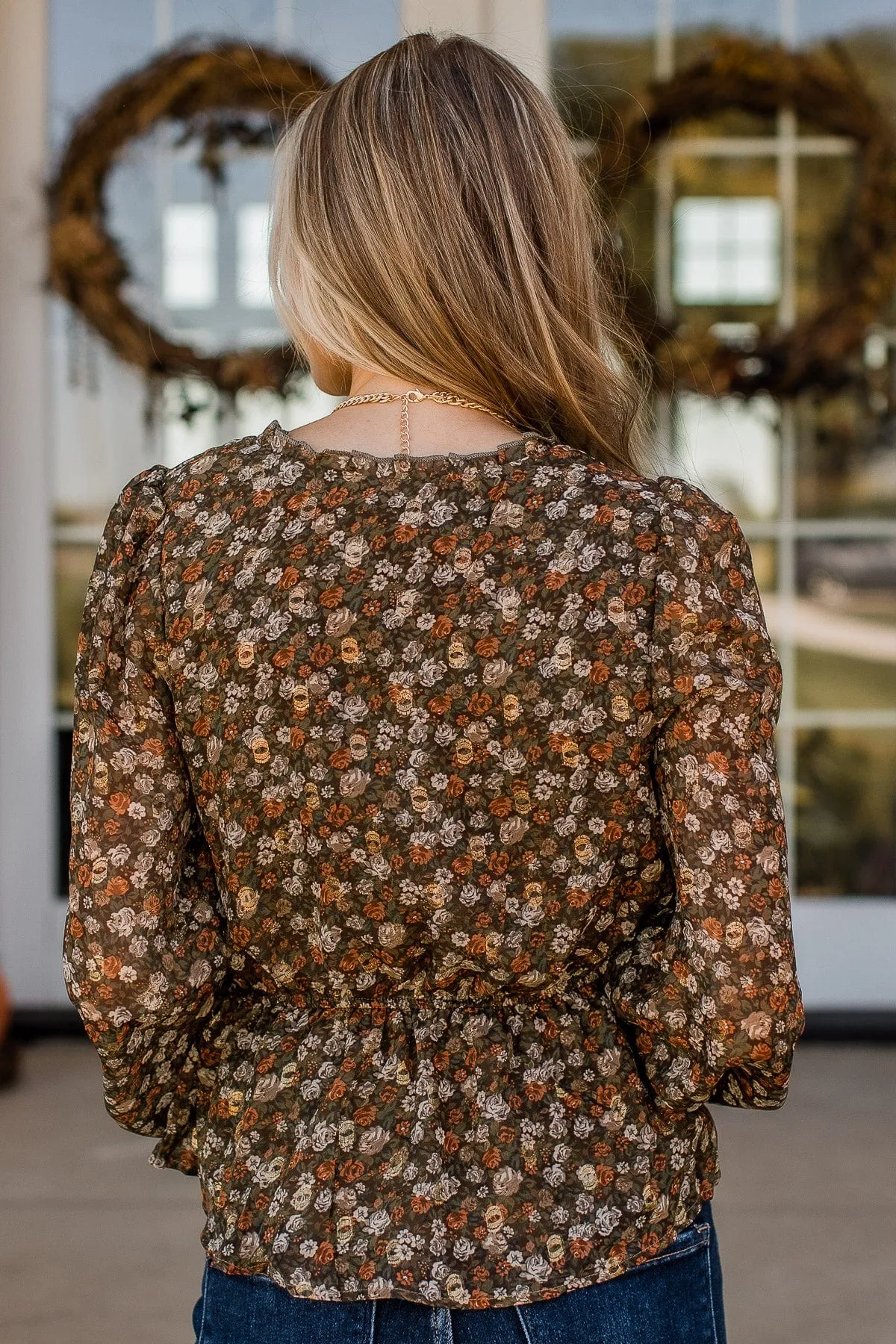 Flirting With Floral Babydoll Blouse- Brown