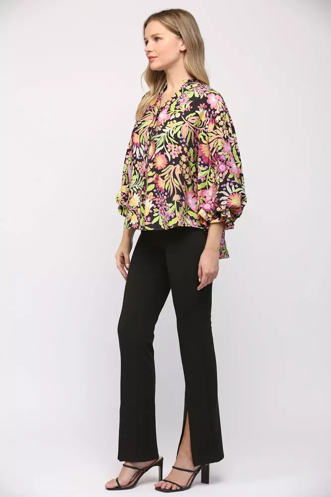 Floral Print Bubble Sleeve Blouse