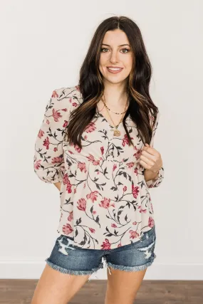 Forever Loved Floral Blouse- Light Taupe