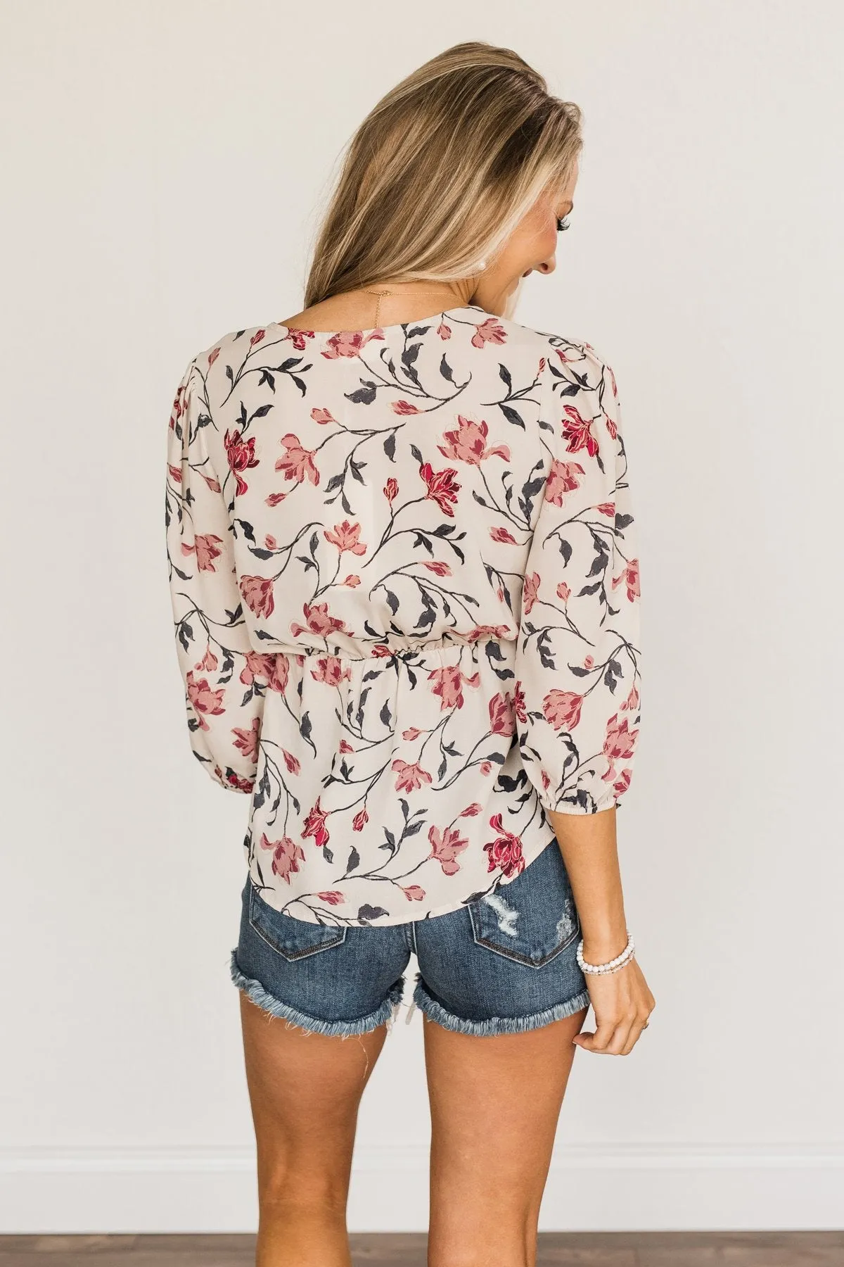 Forever Loved Floral Blouse- Light Taupe