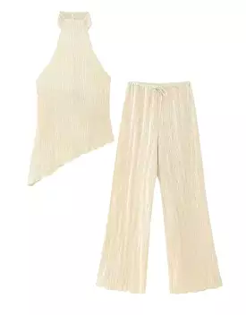 Golden Satin Halter Top And Trousers