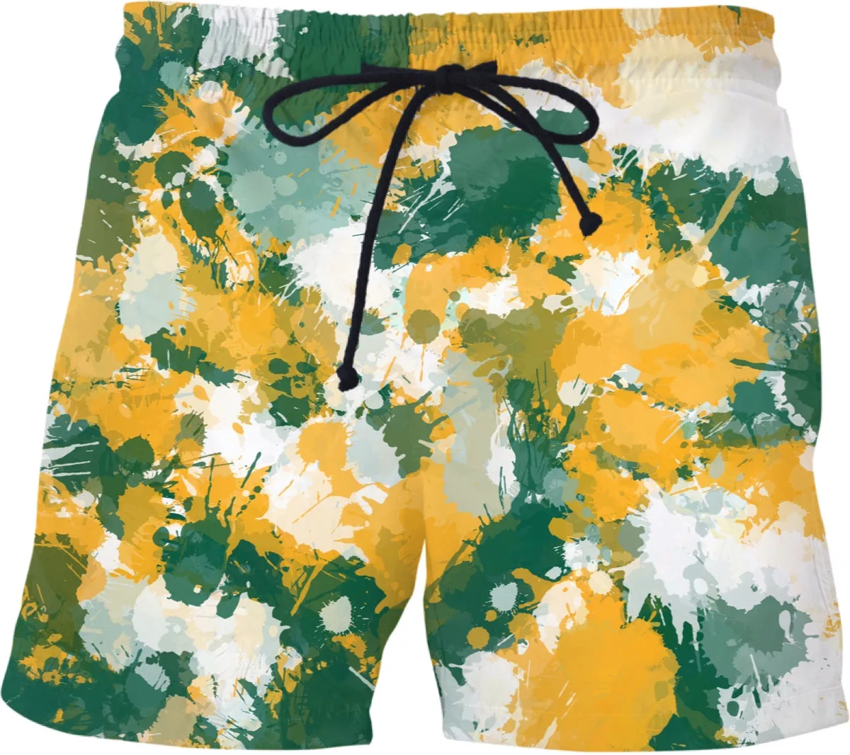 Green Yellow and White Paint Splatter Swim Shorts