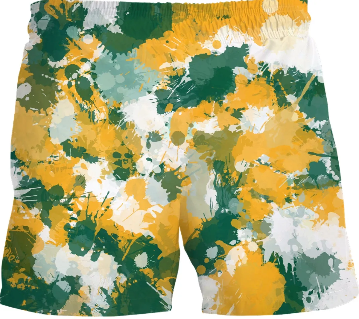 Green Yellow and White Paint Splatter Swim Shorts