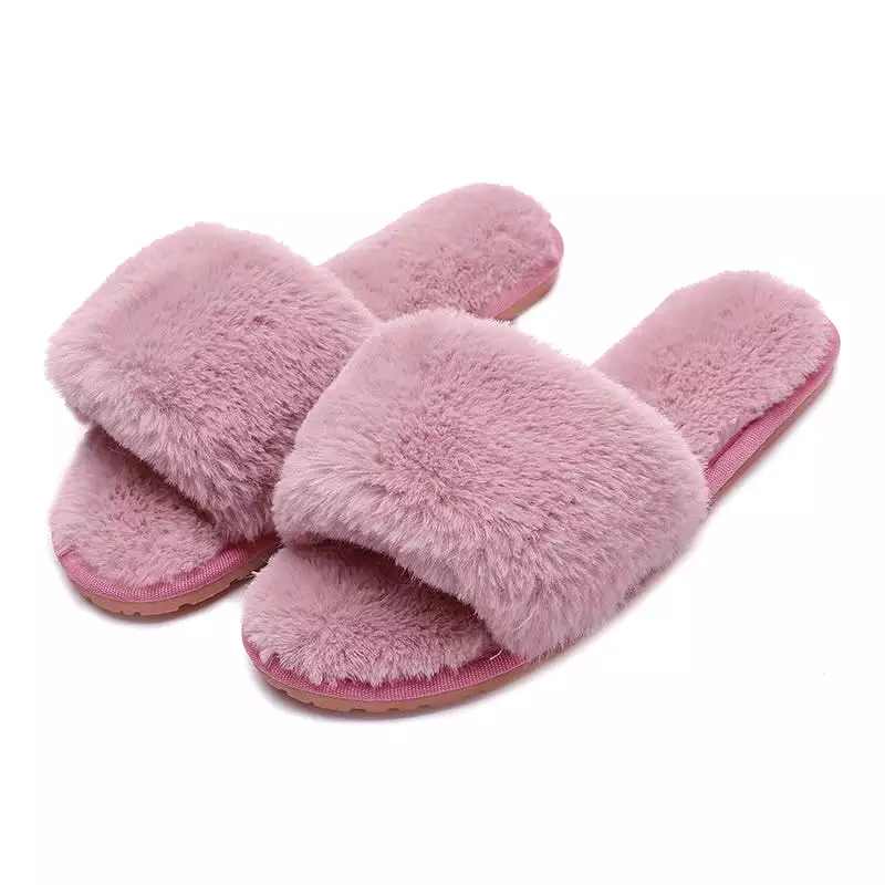 Haute Edition Women's Faux Fur Slide On HouseSlippers