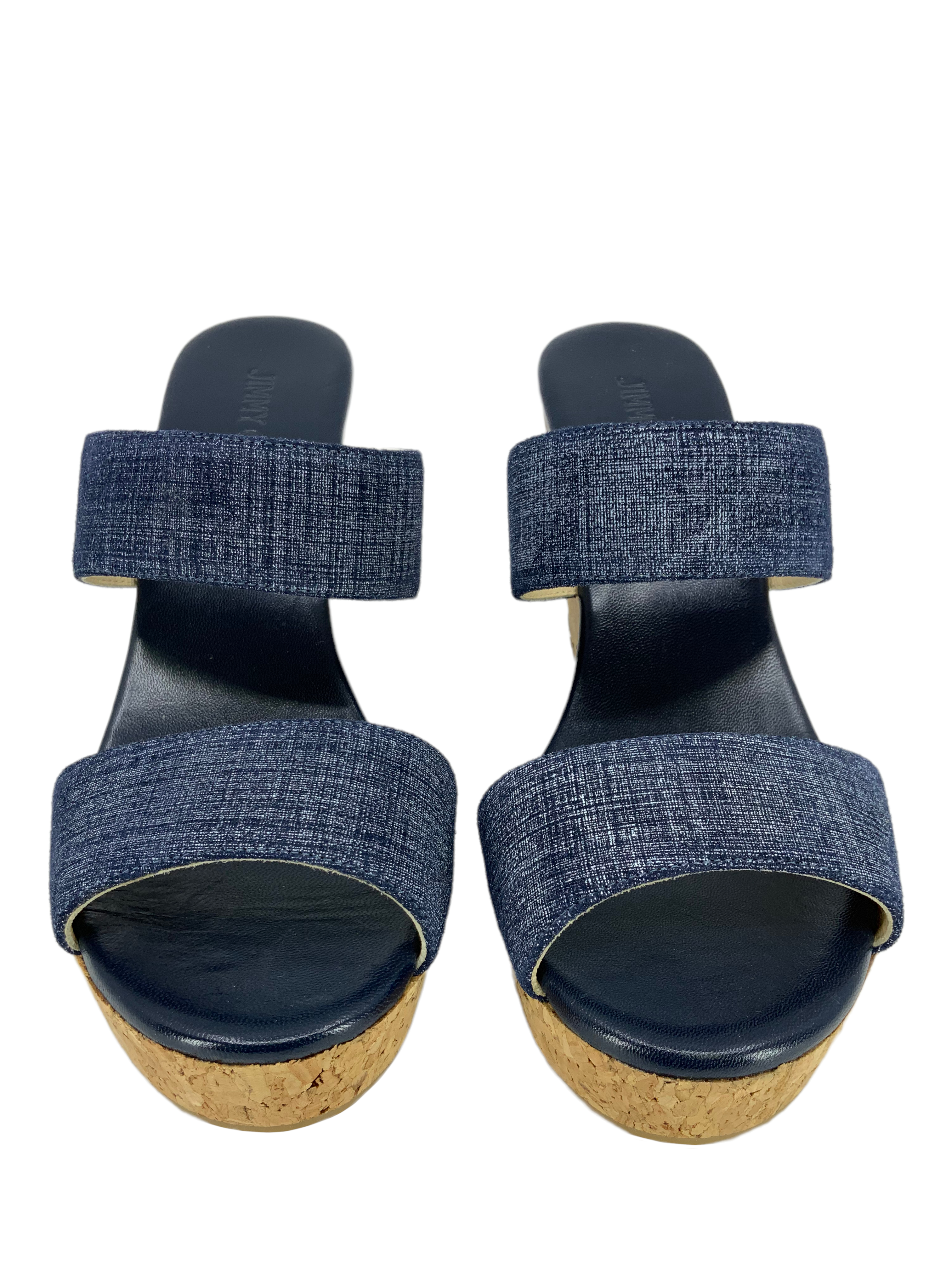 Jimmy Choo Parker Denim Cork Wedge Slide Sandals Size 9.5