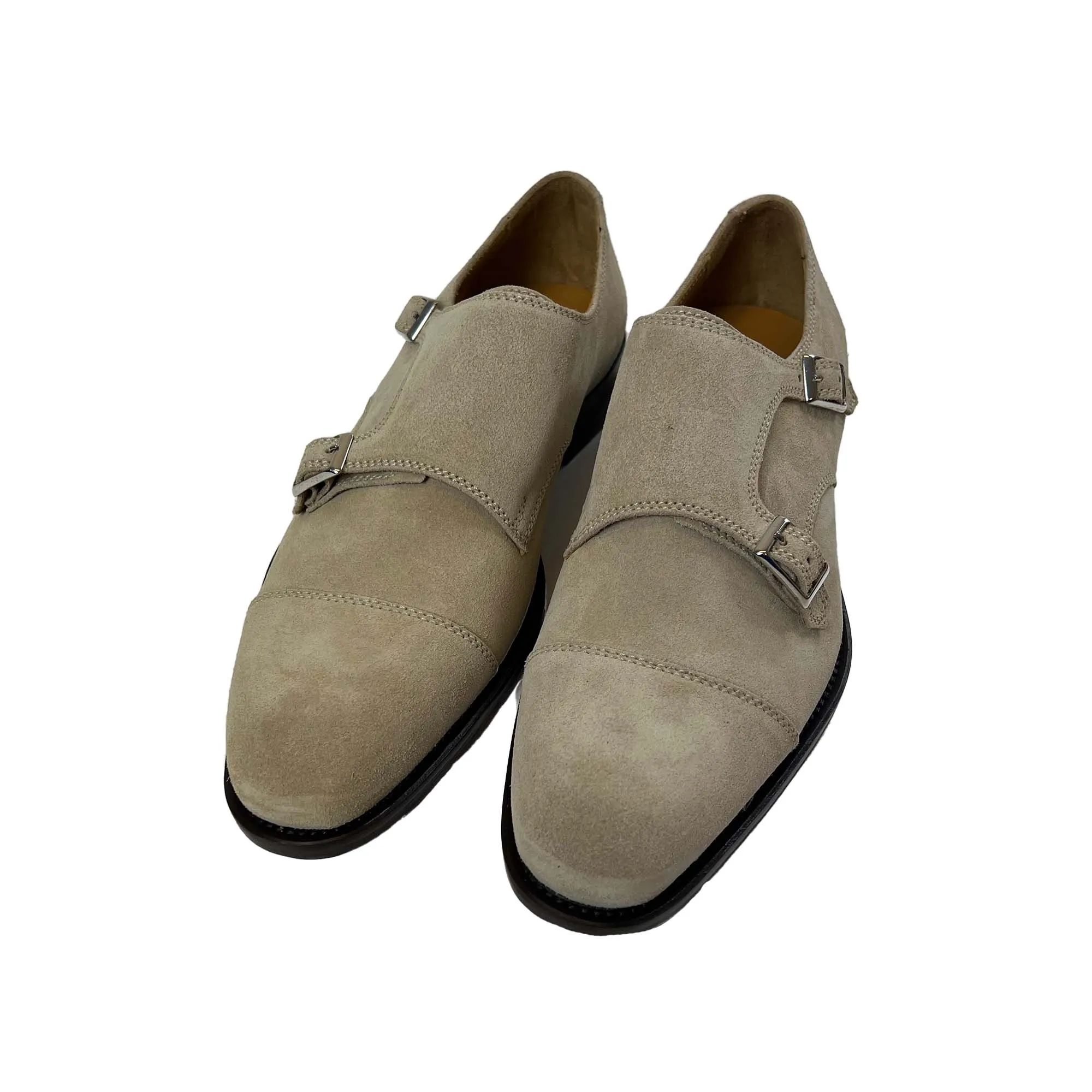 J.Lindeberg Mens Eng Double Monk Italian Suede Shoes - LATTE BEIGE