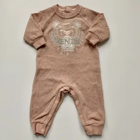 Kenzo Rose Gold Metallic Romper With Tiger Motif:6 Months