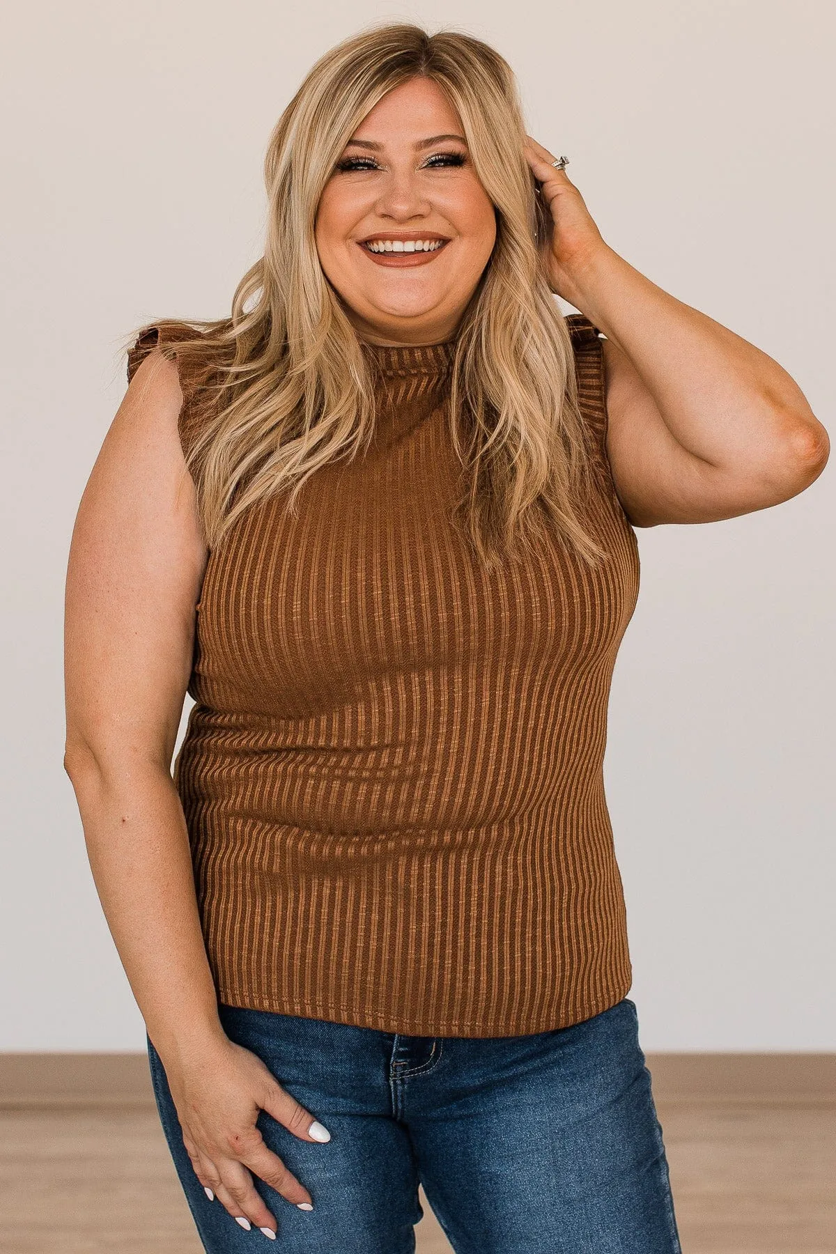 Late Night Romance Ribbed Top- Brown